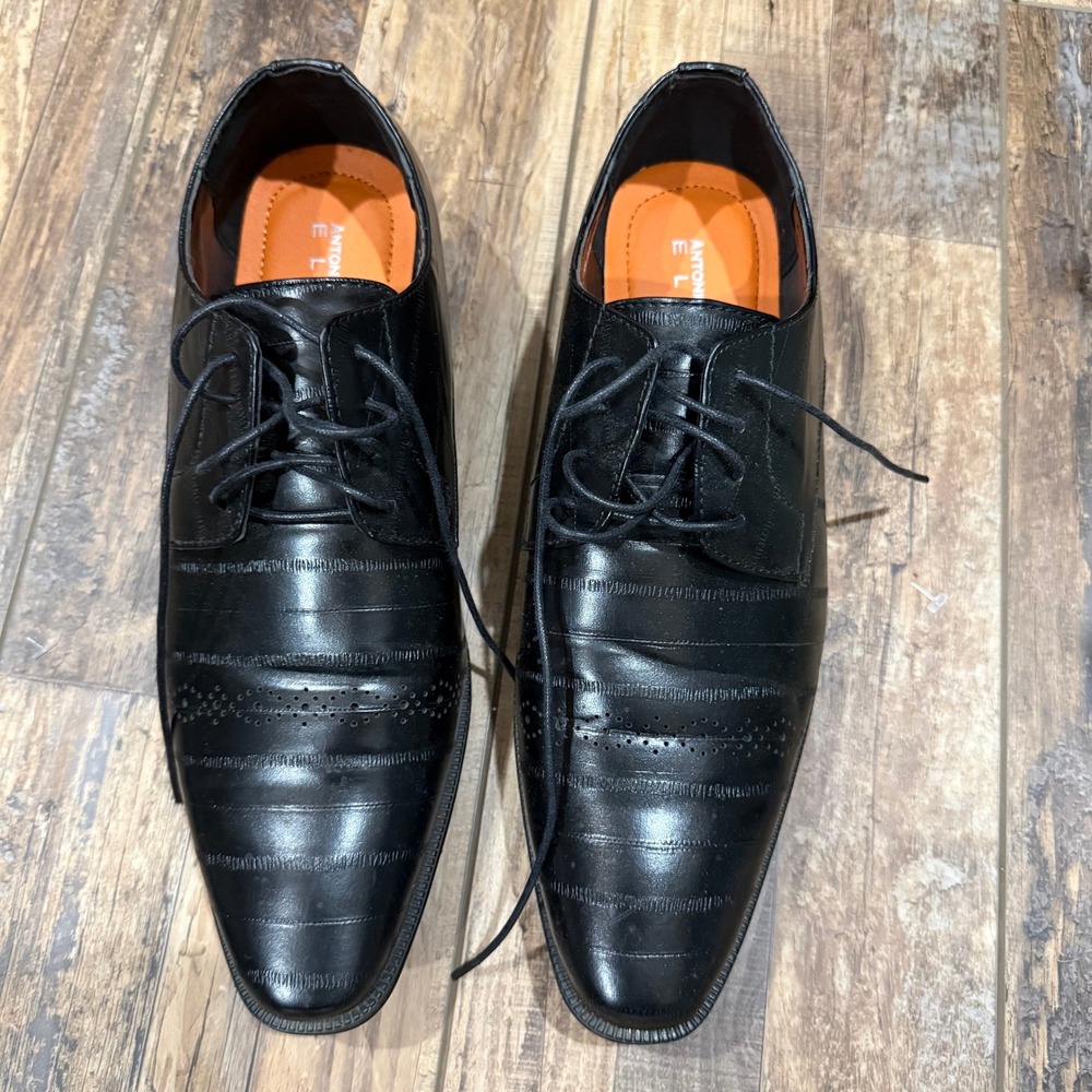 Antonio Cerrelli Mens Black Textured Brogue‎ Oxford Dress Shoes 6838 Size 10